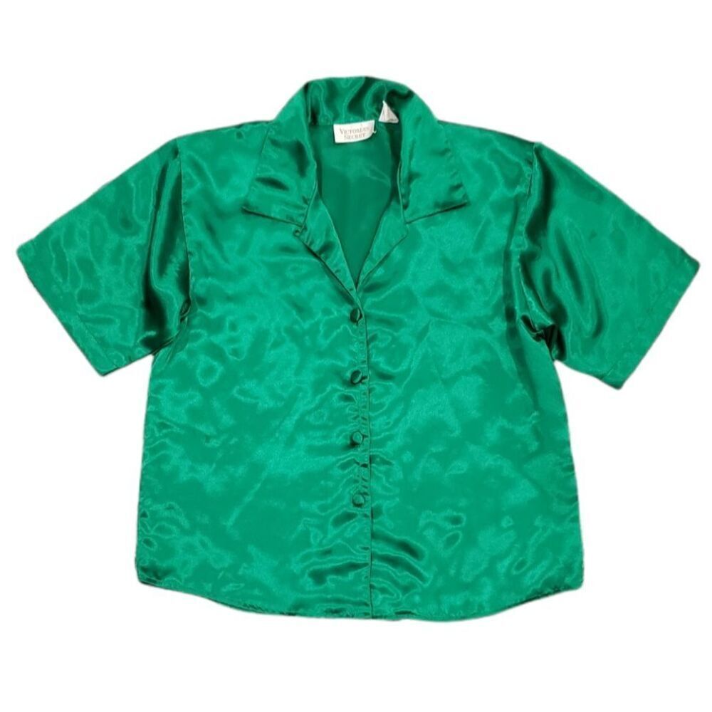 Victoria's Secret Vintage Green Satin Pajama Shirt XS